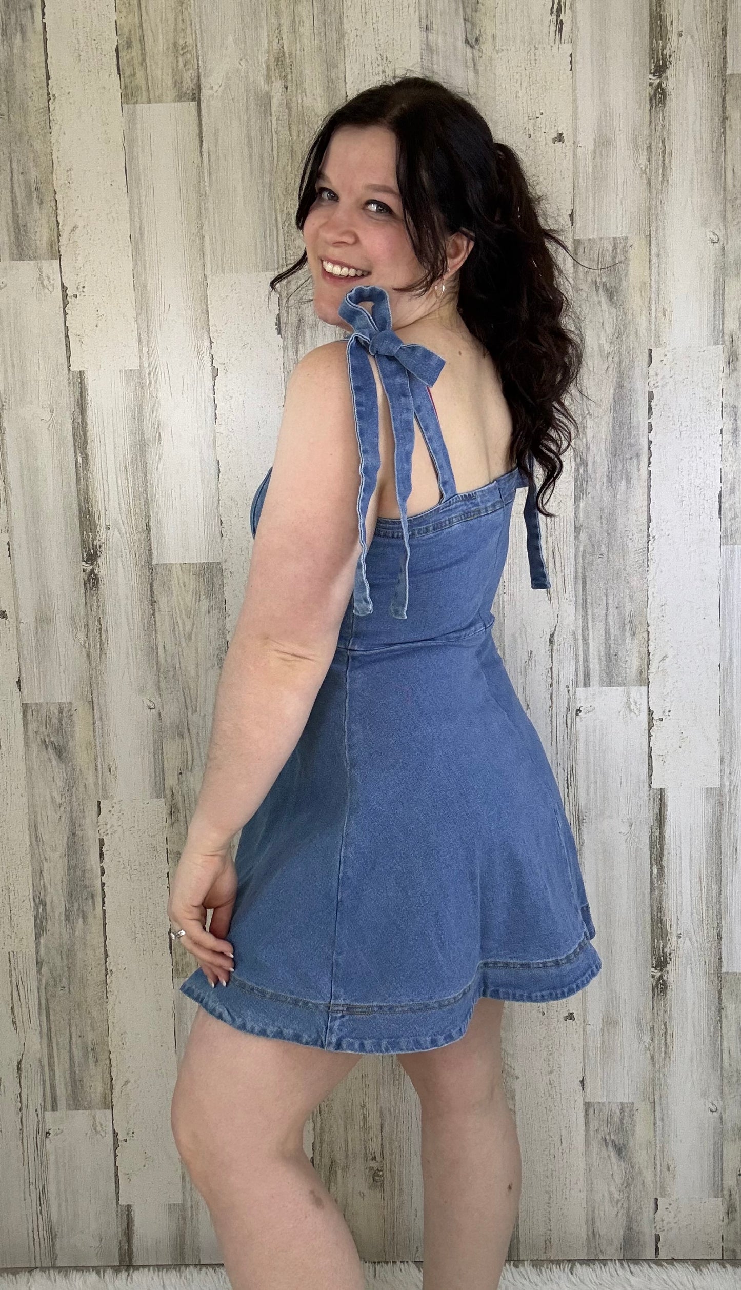 Ella Denim Shoulder Tie Dress
