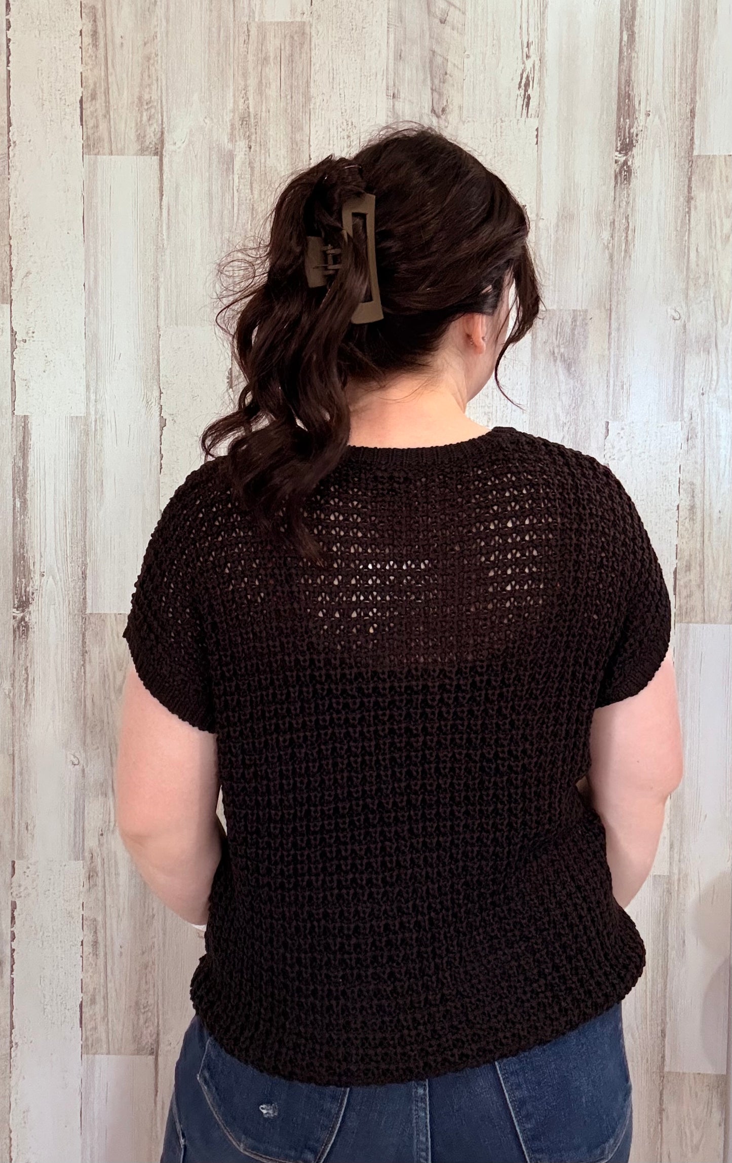 Crochet Short Sleeve Sweater Top