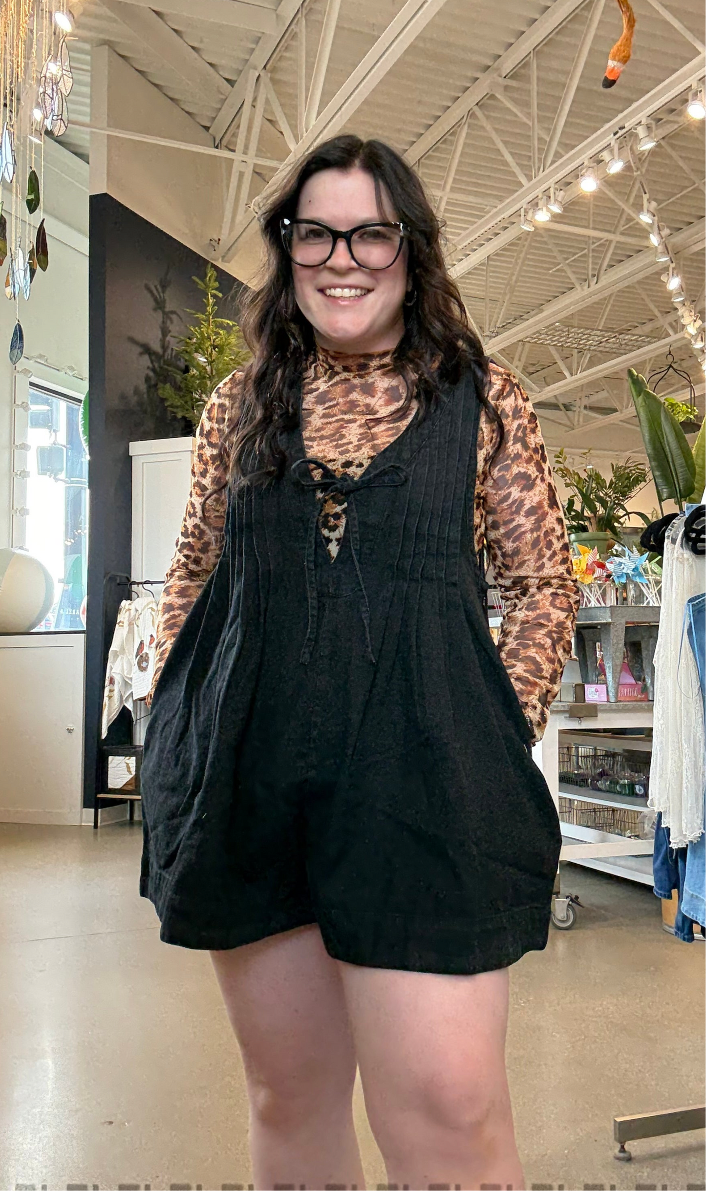 Black Pleated Denim Romper