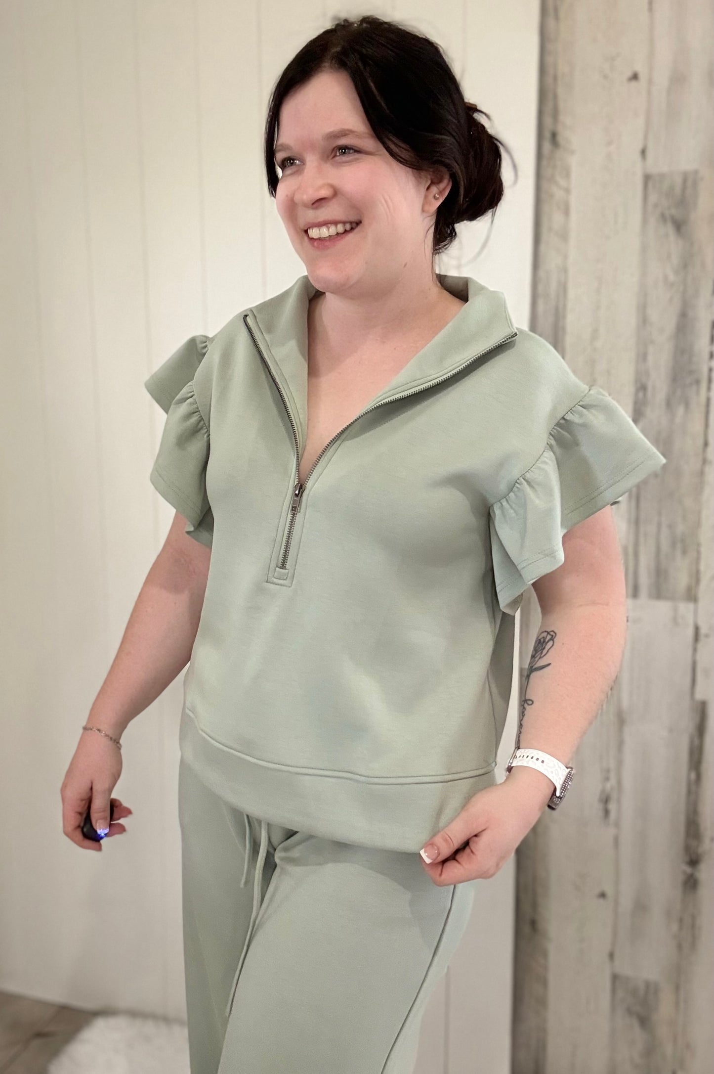 Scuba Ruffle Sleeve Top