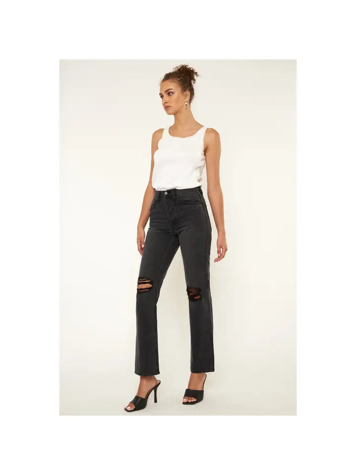 Kancan Ultra High Rise 90's Boyfriend Jean Black Stone Wash