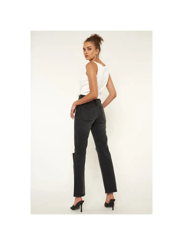 Kancan Ultra High Rise 90's Boyfriend Jean Black Stone Wash