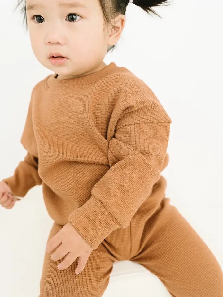 Cognac Waffle Crewneck Set