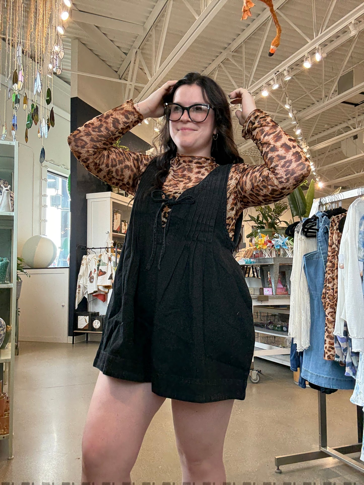 Black Pleated Denim Romper