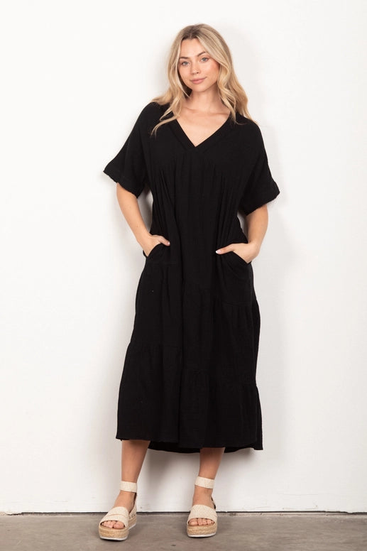 Fraya Soft Crinkle Gauze Midi Dress