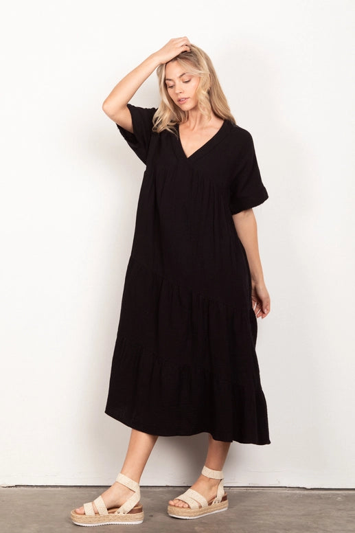 Fraya Soft Crinkle Gauze Midi Dress