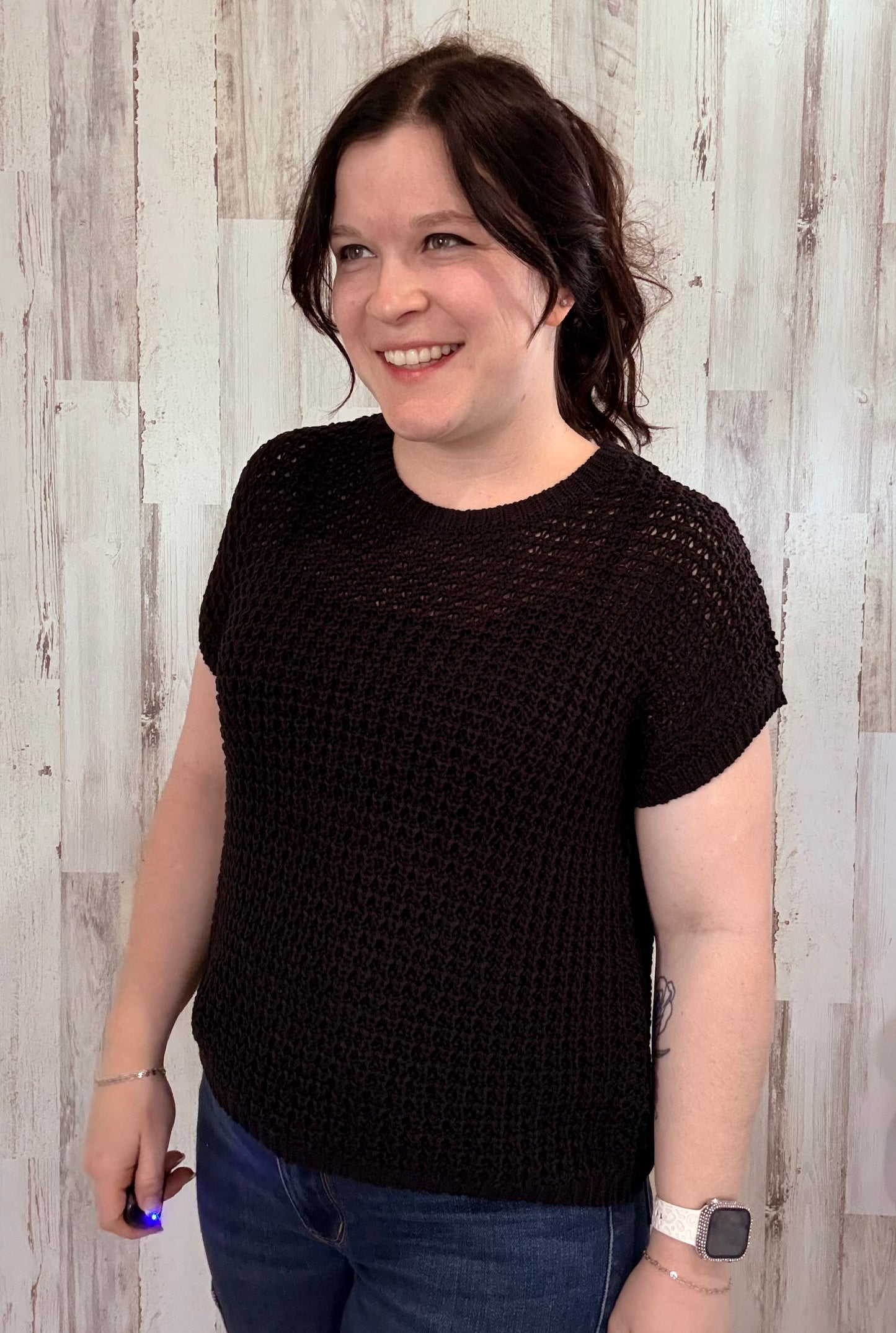 Crochet Short Sleeve Sweater Top
