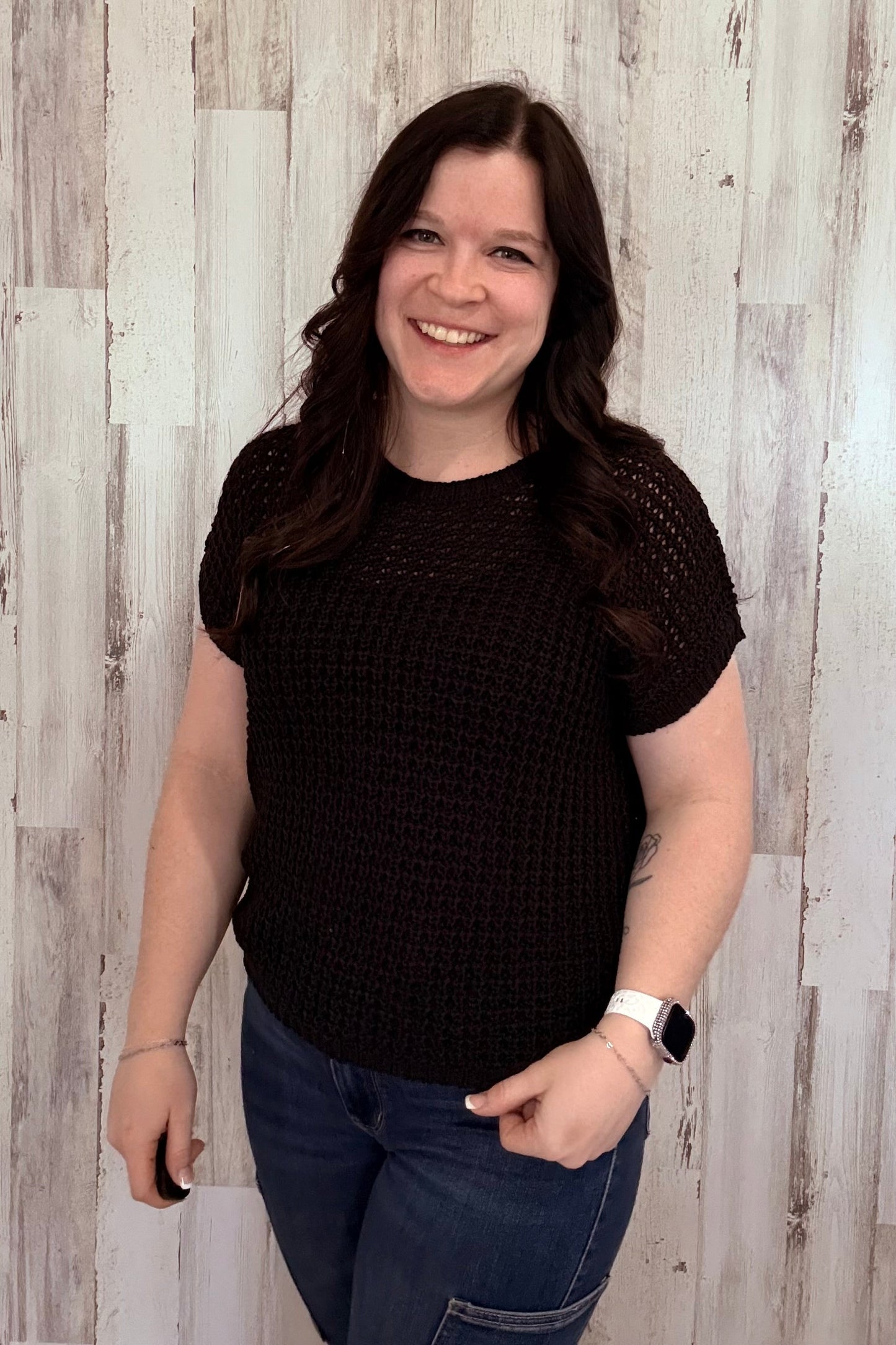 Crochet Short Sleeve Sweater Top