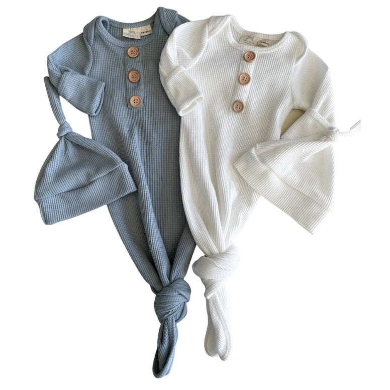 Waffle Knotted Baby Gown & Cap
