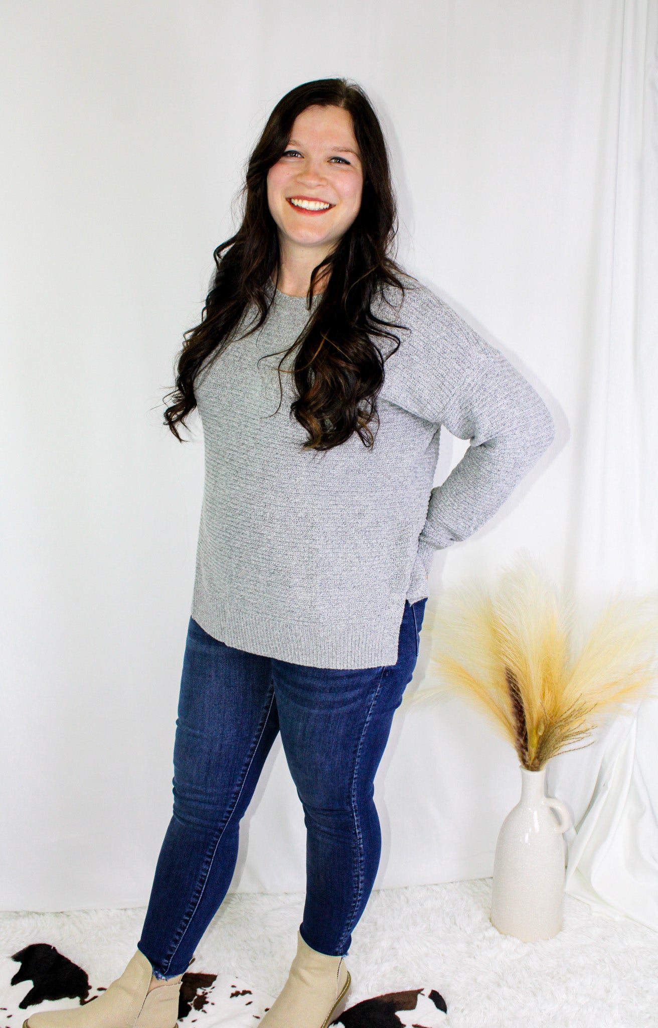 Ribbed Side Slit Sweater