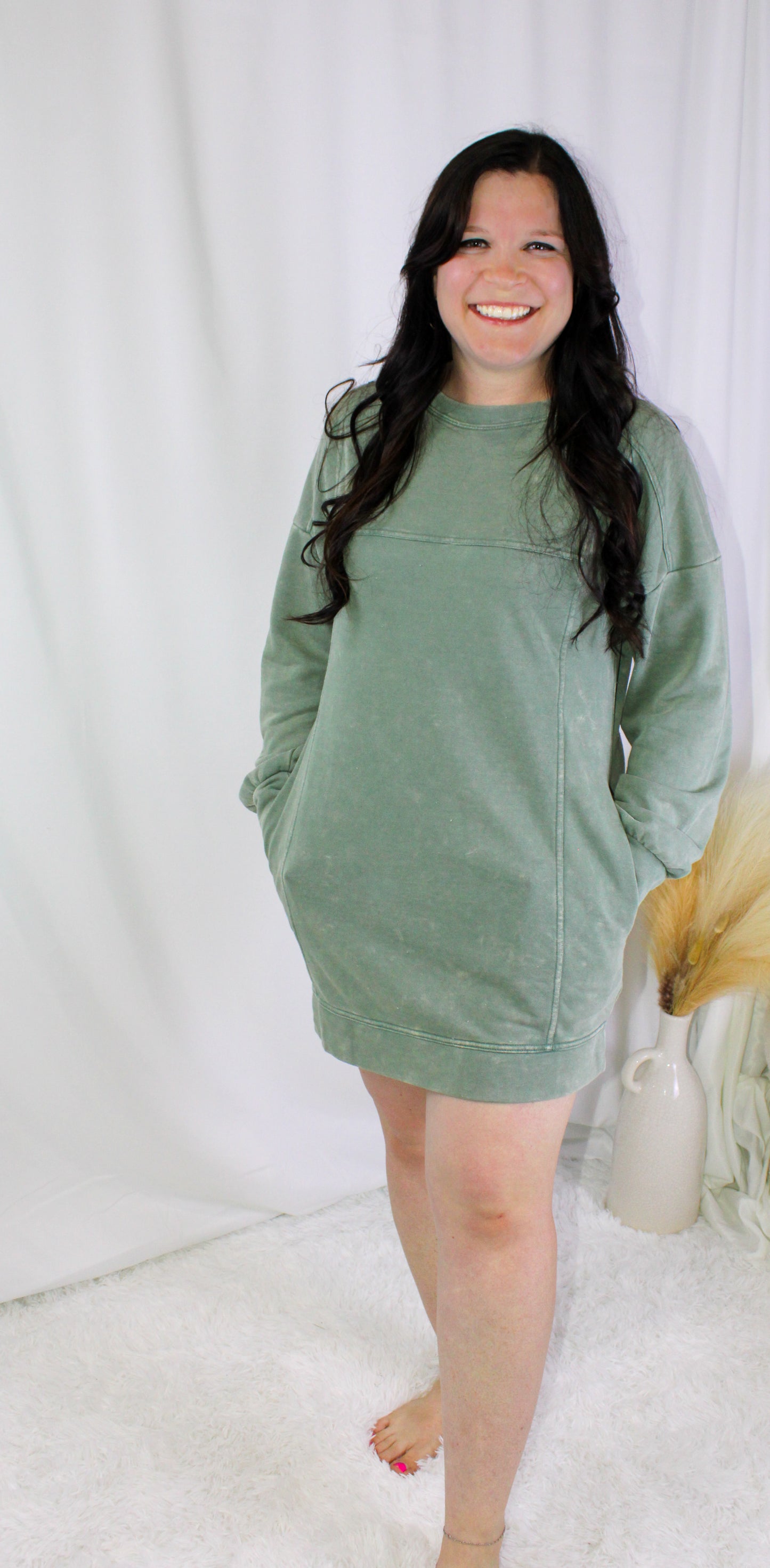 Mineral Washed Oversized Knit Sweater Dress