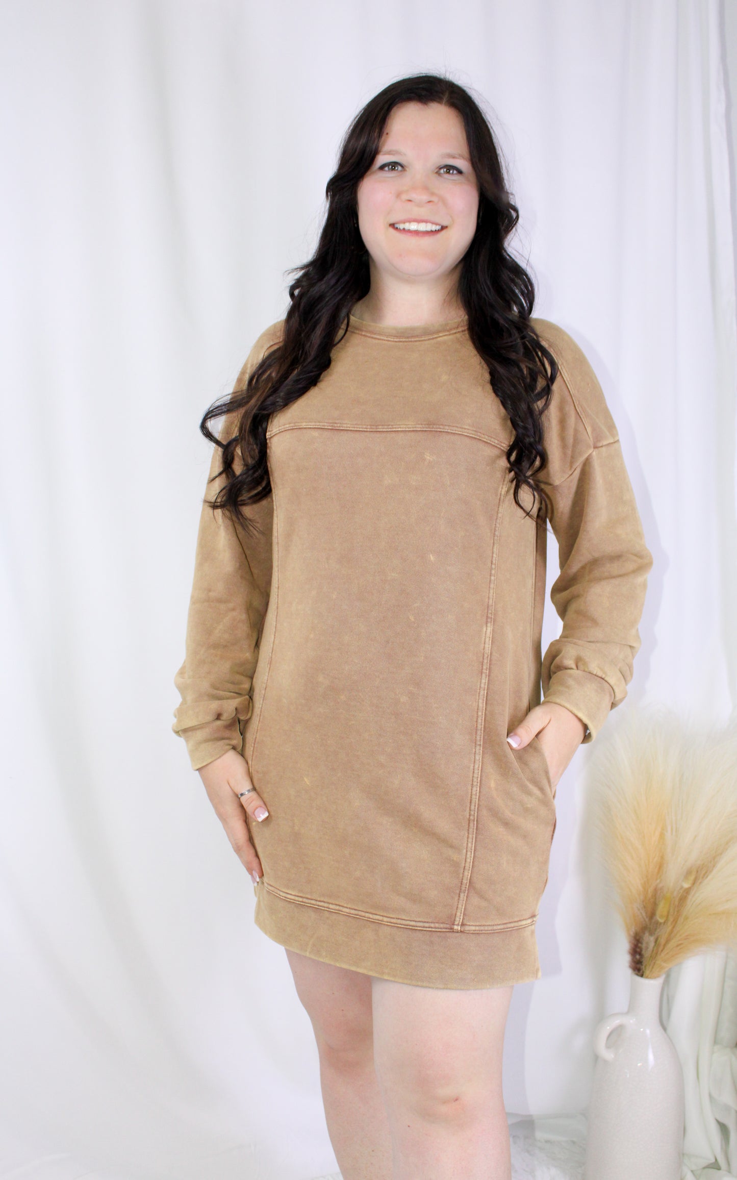 Mineral Washed Oversized Knit Sweater Dress