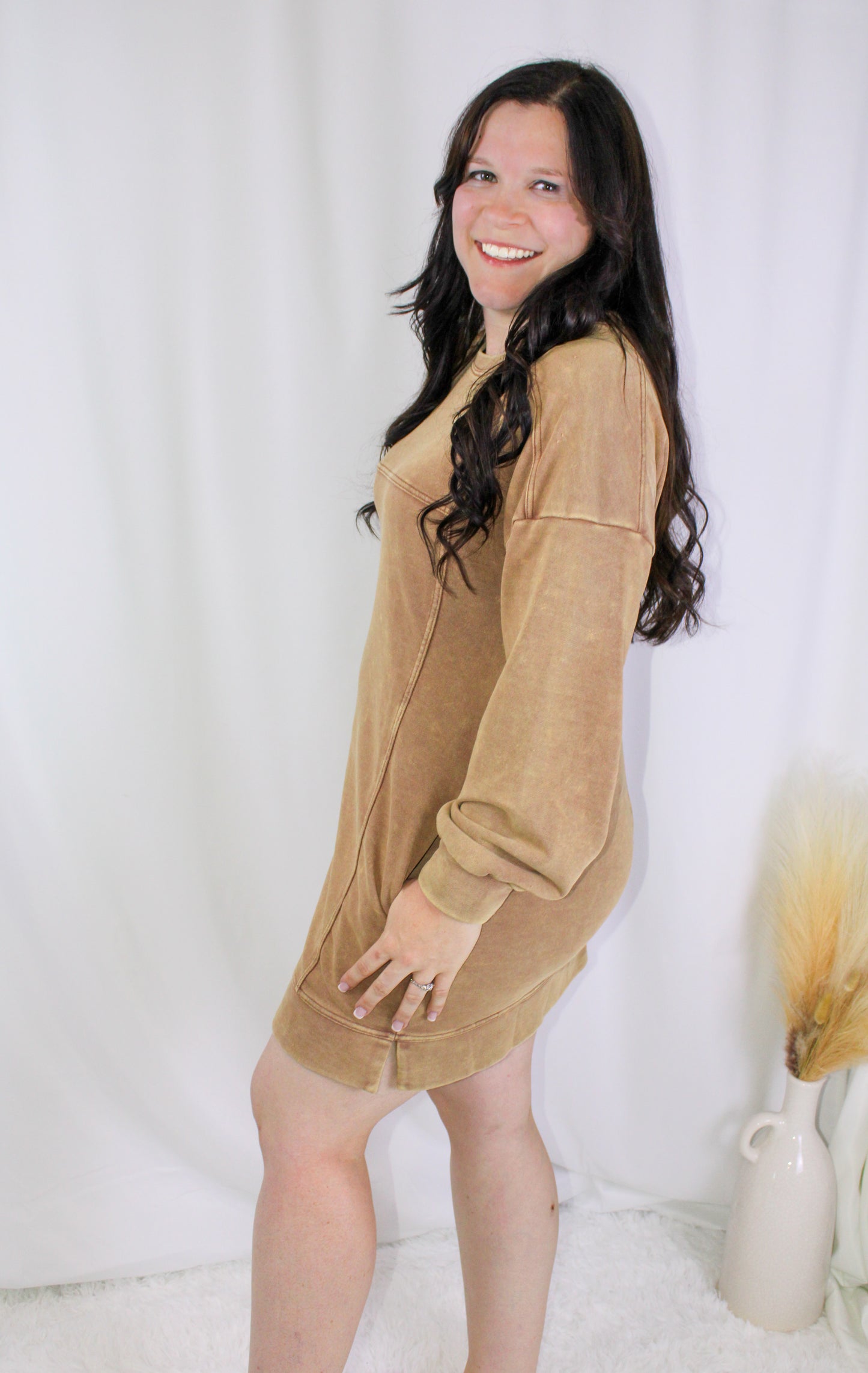 Mineral Washed Oversized Knit Sweater Dress