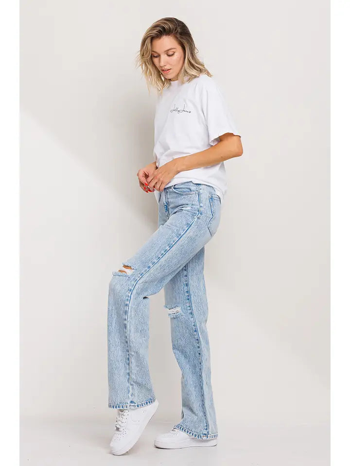 High Rise Acid Wash Straight Jean