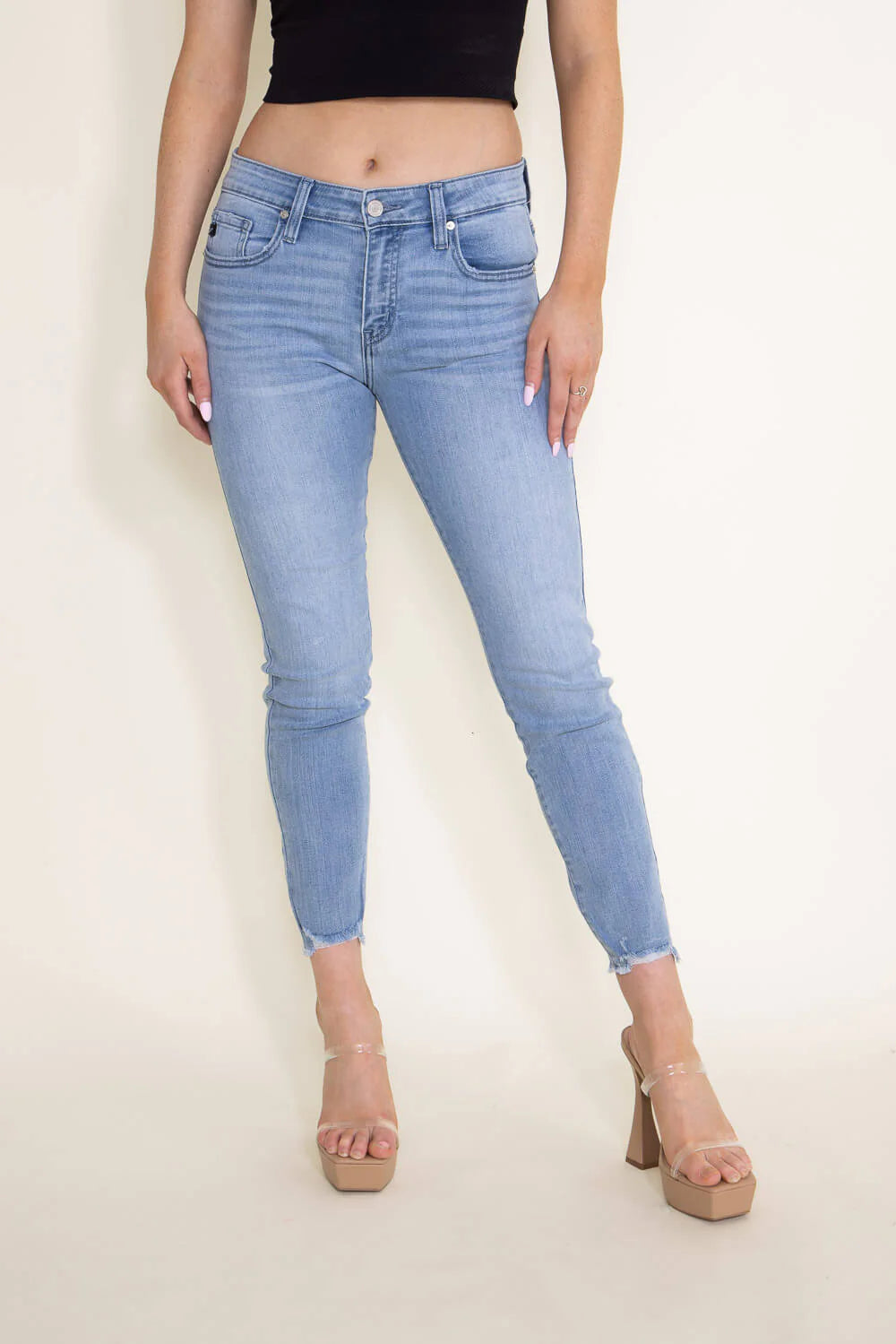 Mid Rise Ankle Light Wash Skinny Jeans for Women