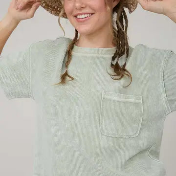 Leah Ribbed Pocket Tee