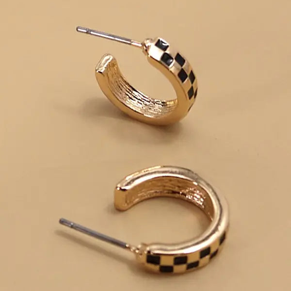 Mini Checkered Huggie Hoops