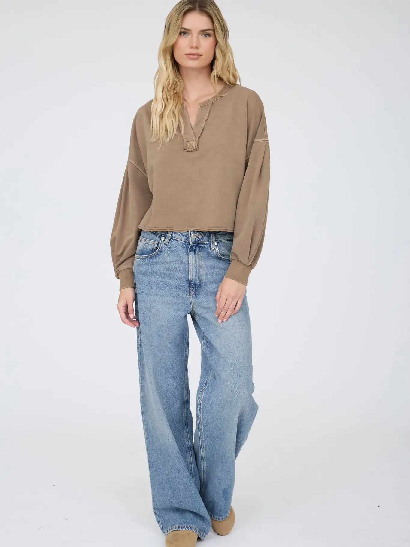 Boxy Long Sleeve Knit Crop Top