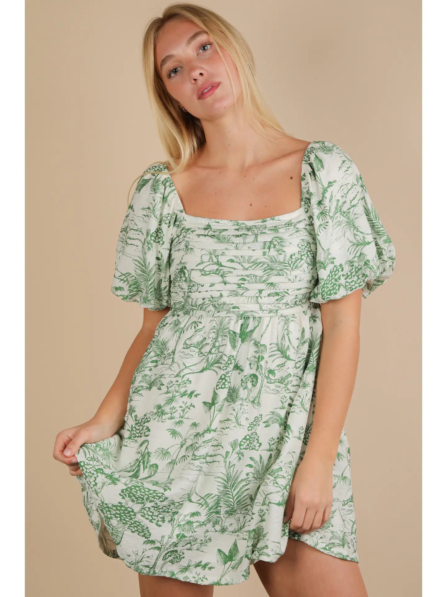 Safari Puff Sleeve Mini Dress