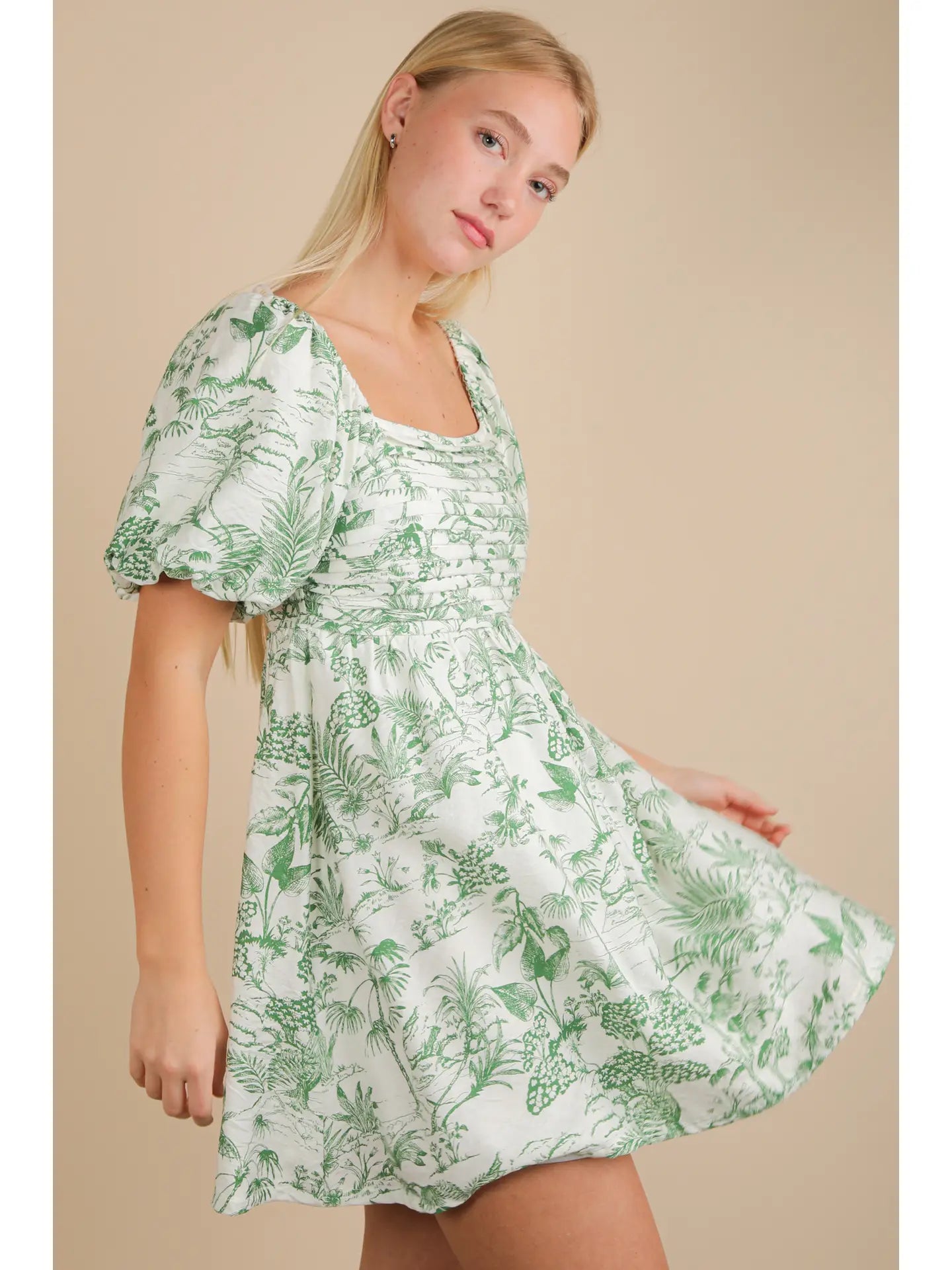 Safari Puff Sleeve Mini Dress