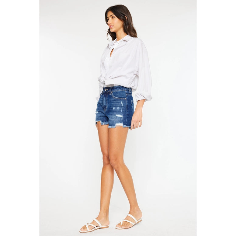 Kancan High Rise Dark Stone Wash Jean Shorts