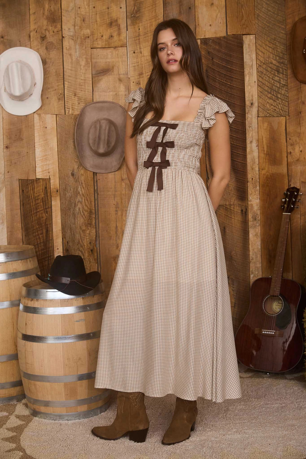 Sonya Smocked Bow Midi Dress