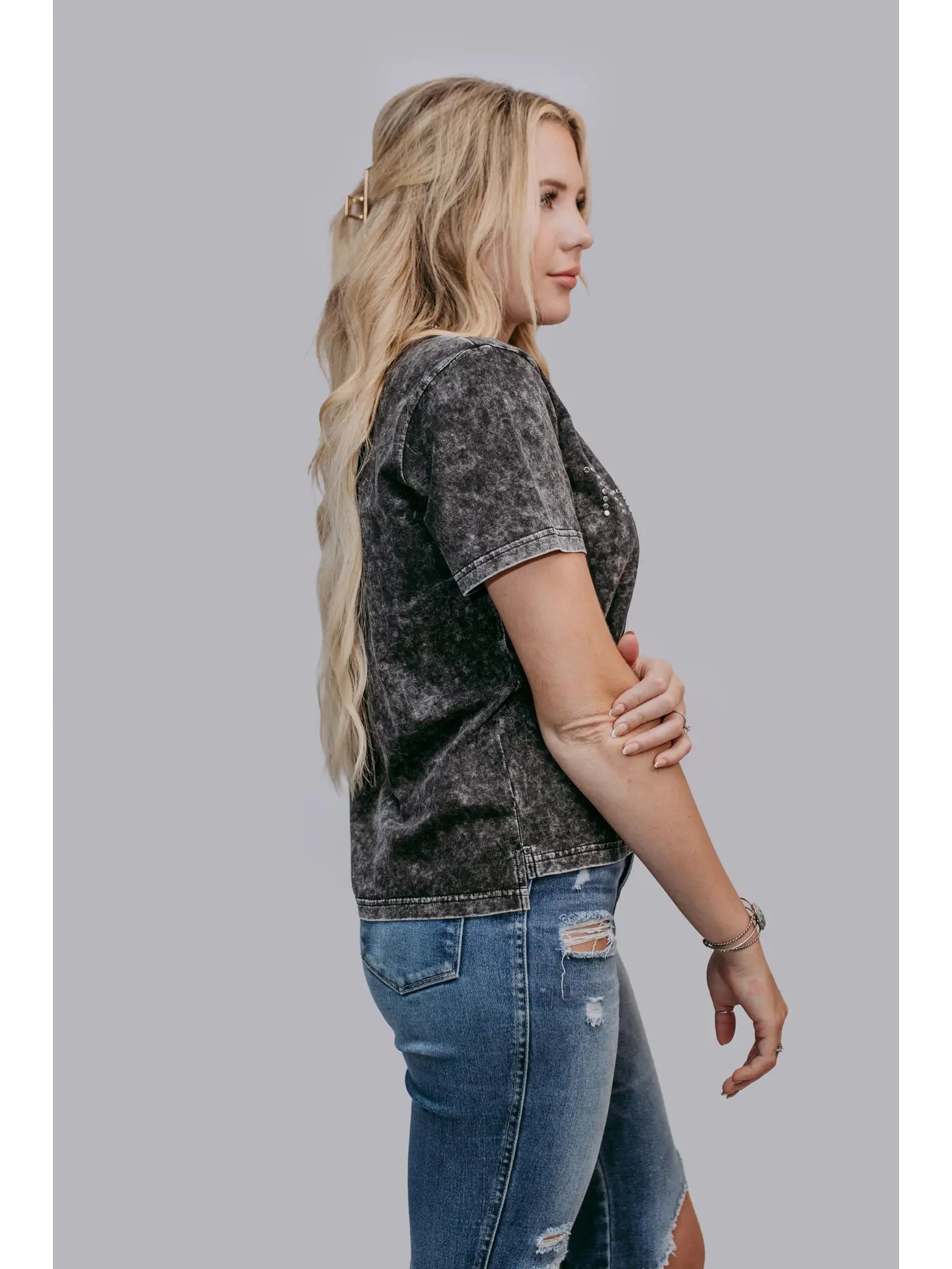 Thankful Acid Washed Stud Tee