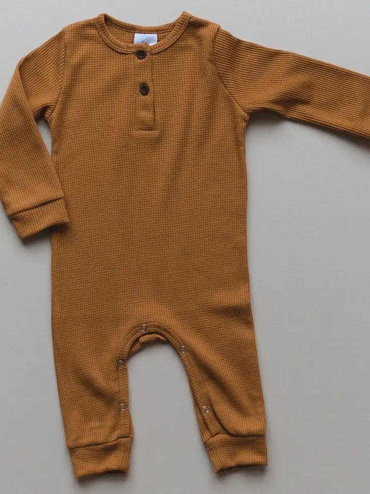 Waffle-Knit Henley Romper