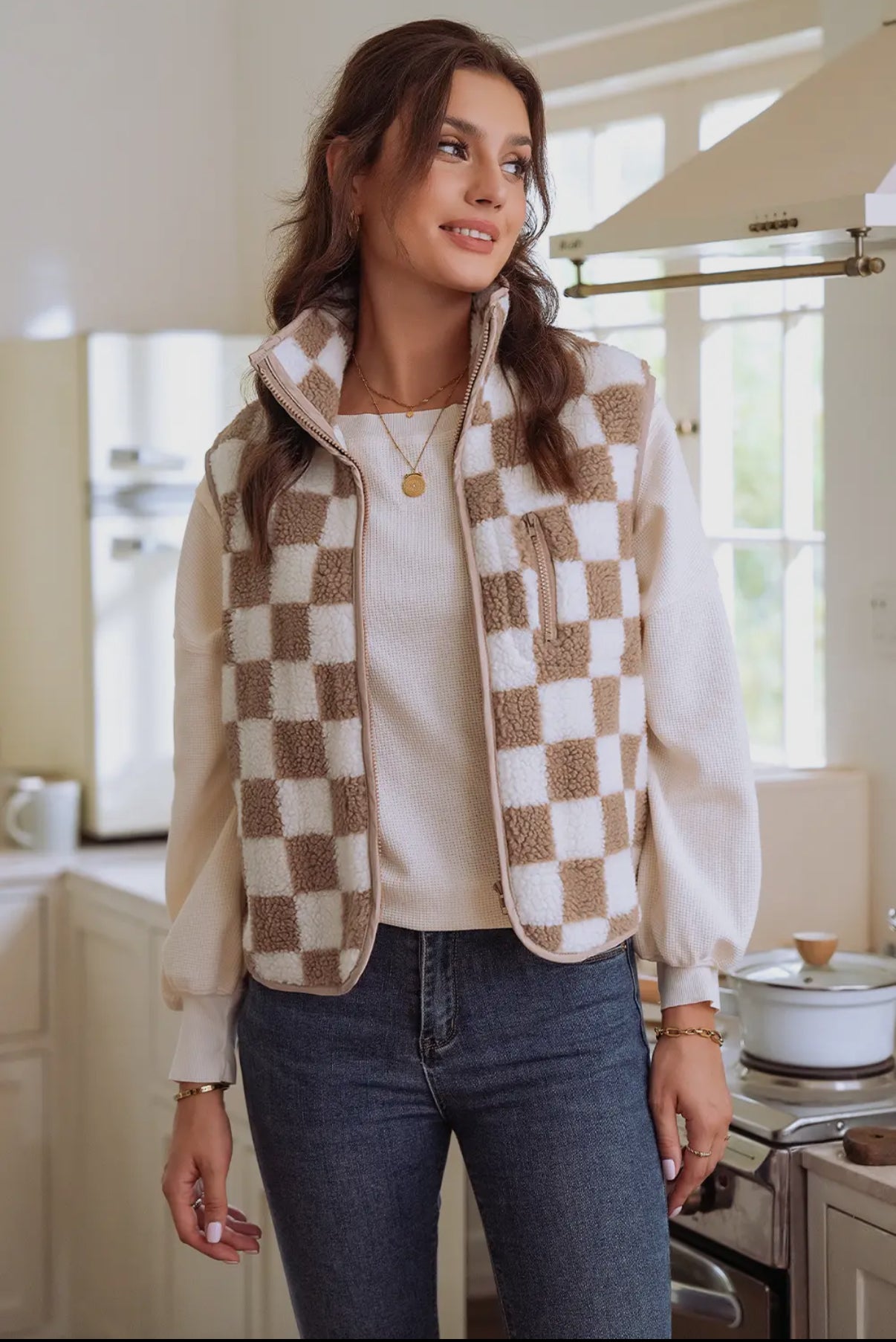Bella Brown Checkered Vest - Large