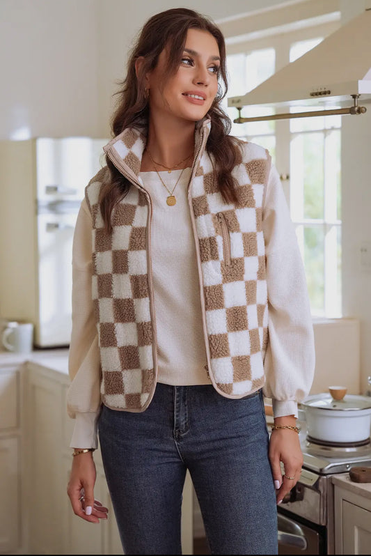 Bella Brown Checkered Vest - Large