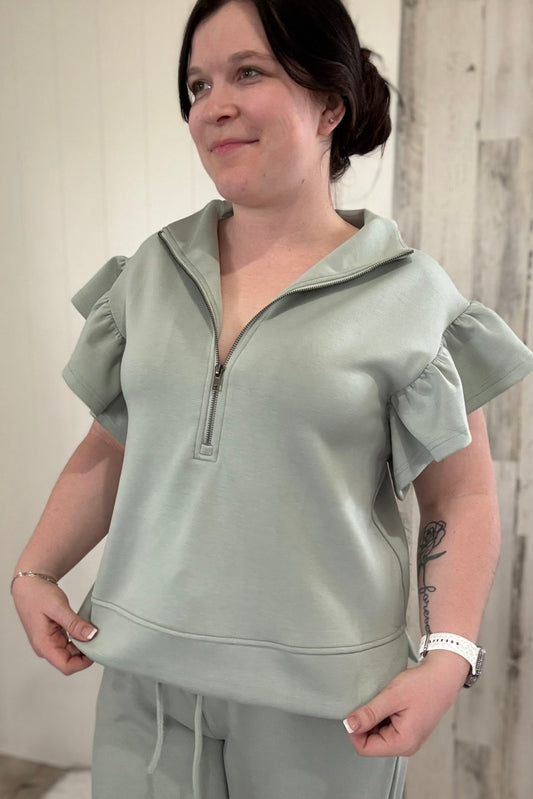 Scuba Ruffle Sleeve Top