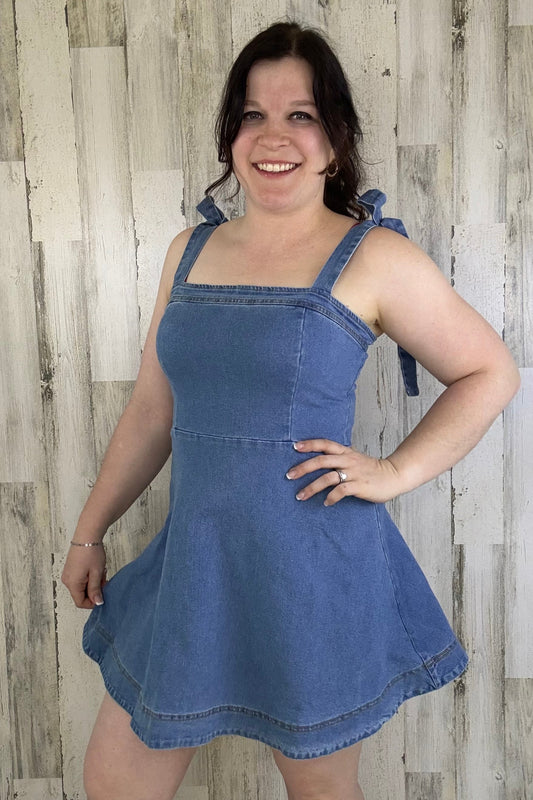 Ella Denim Shoulder Tie Dress