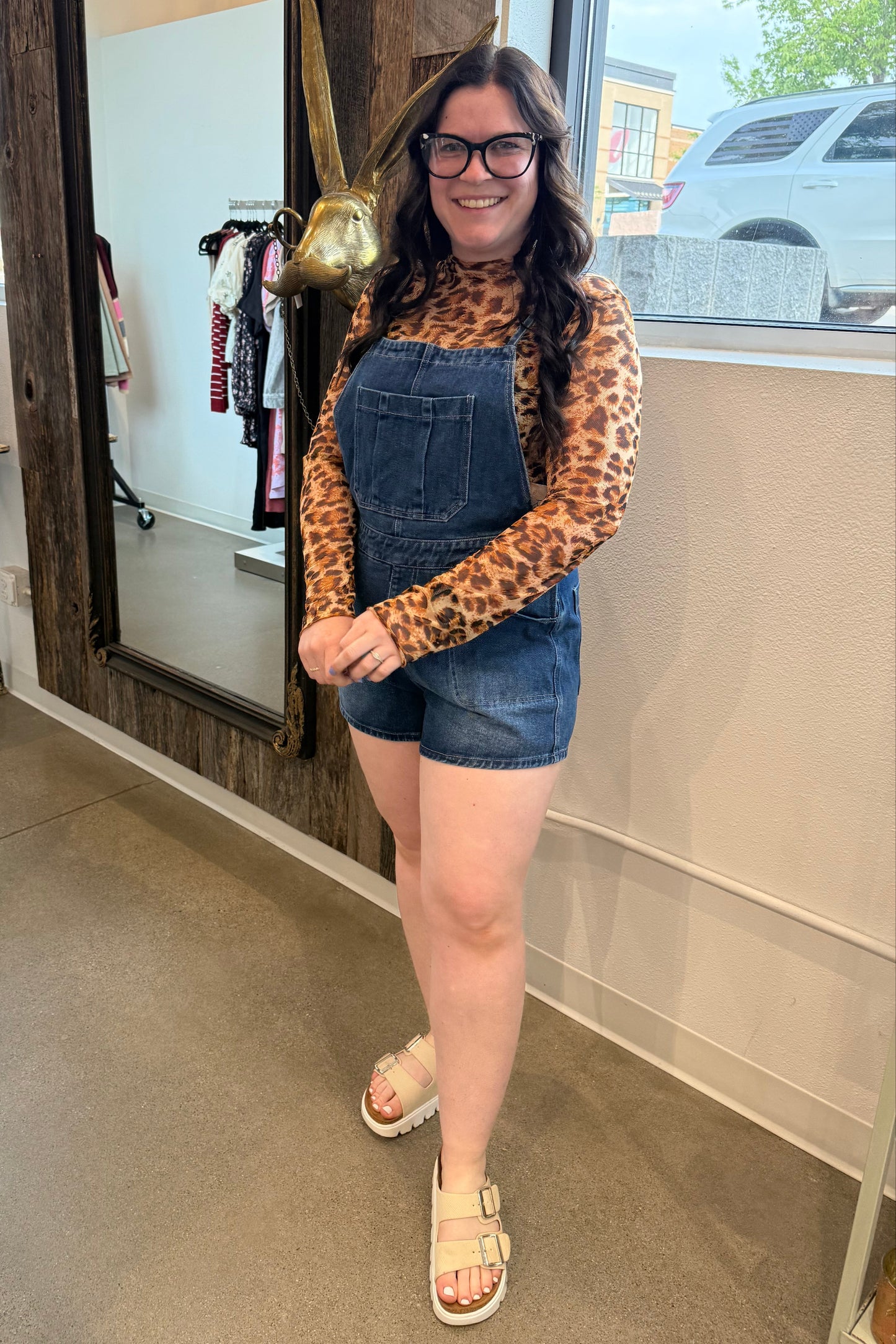 Denim Tie Back Overall Shorts