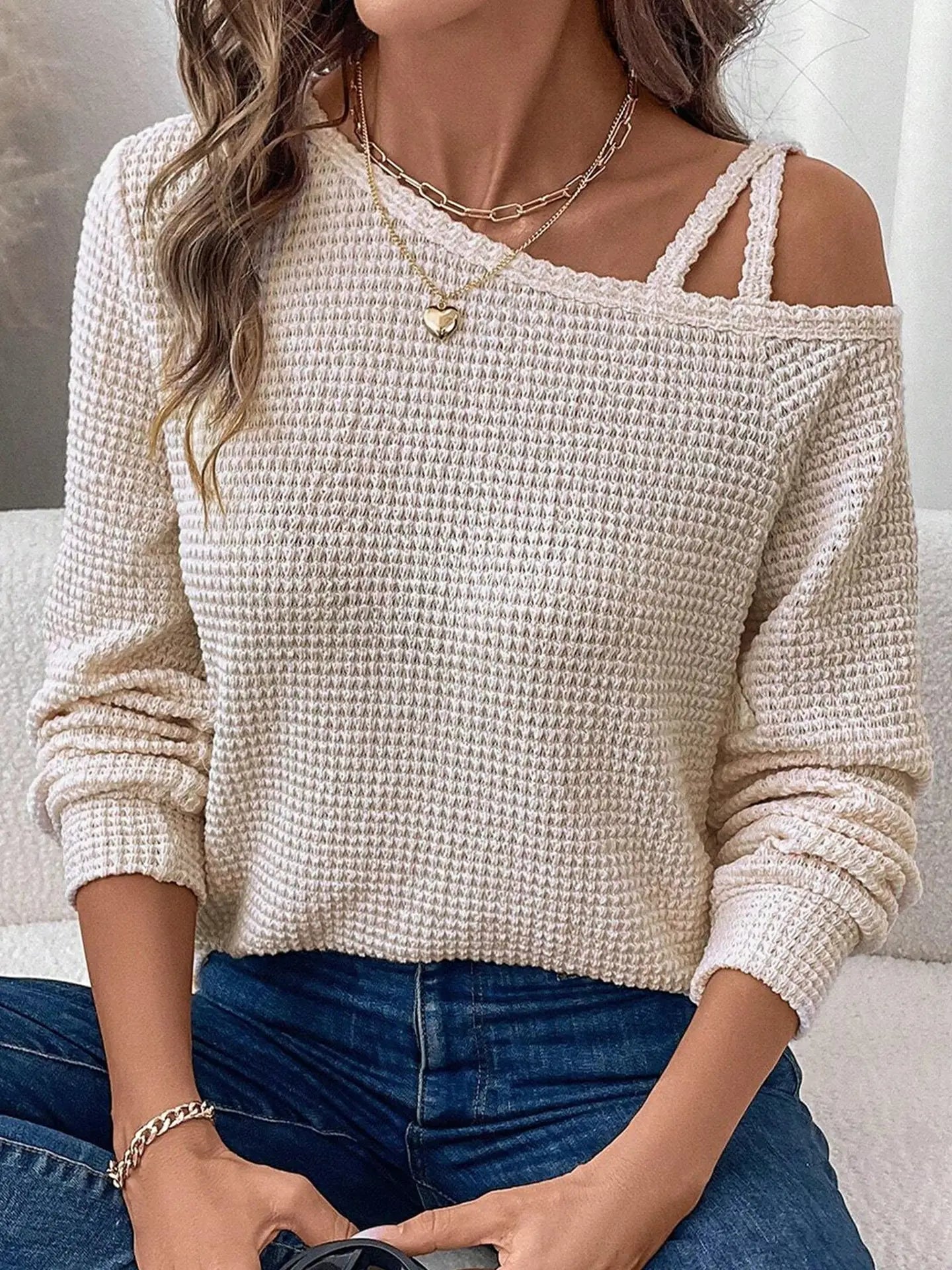 Ashley Knit Asymmetrical Shoulder Top