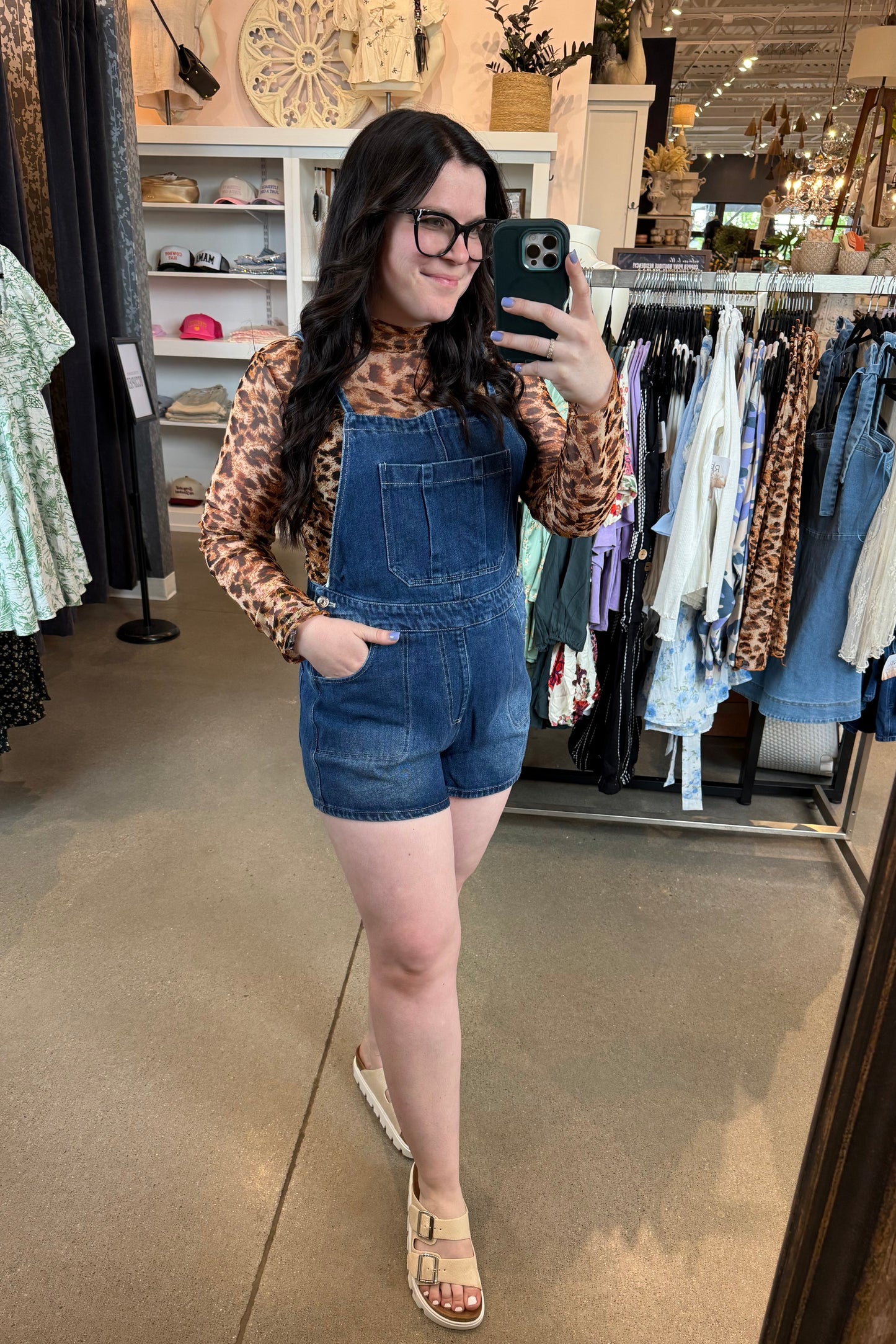 Denim Tie Back Overall Shorts