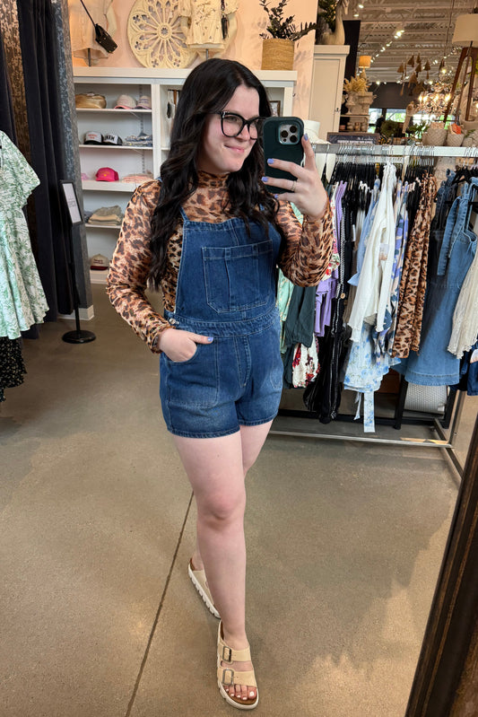 Denim Tie Back Overall Shorts