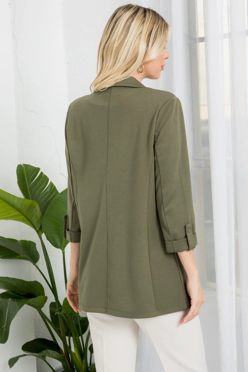 Ponte Blazer w/ Roll Up Sleeve & Pocket