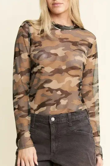 Camo Print Mesh Top