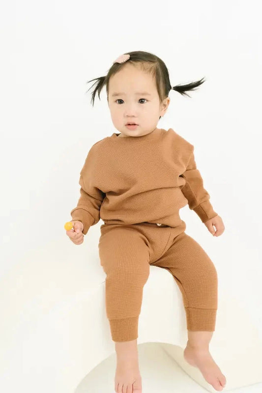 Cognac Waffle Crewneck Set