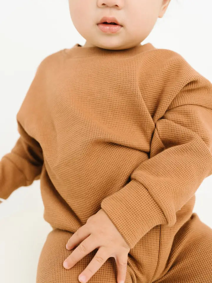 Cognac Waffle Crewneck Set