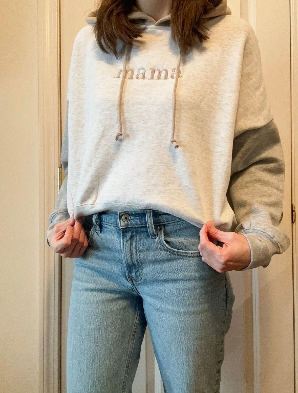 Mama Colorblock Cropped Hoodie