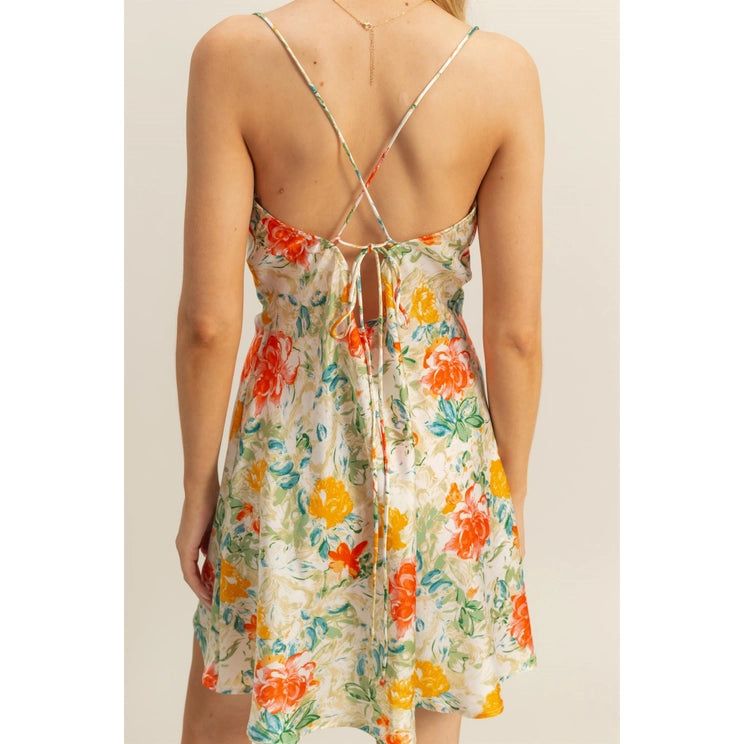 Fianna Floral Cowl Neck Satin Mini Dress