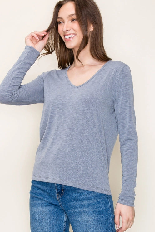 V-Neck Long Sleeve Basic Top