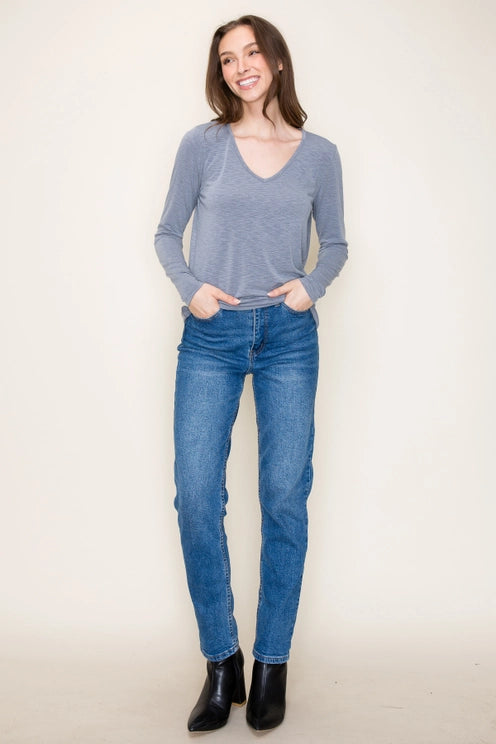 V-Neck Long Sleeve Basic Top