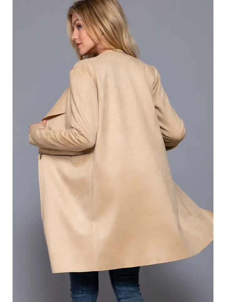 Heather Two Zipper Faux Suede Jacket