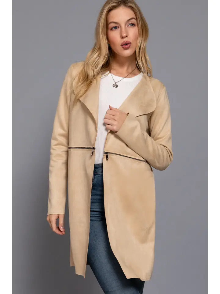 Heather Two Zipper Faux Suede Jacket