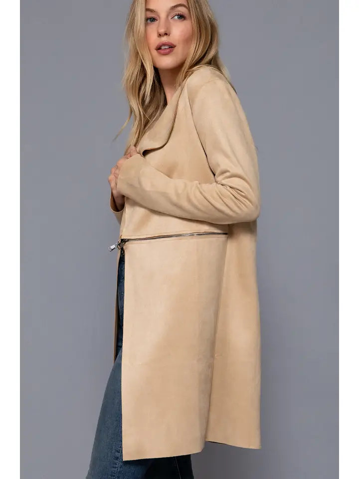 Heather Two Zipper Faux Suede Jacket