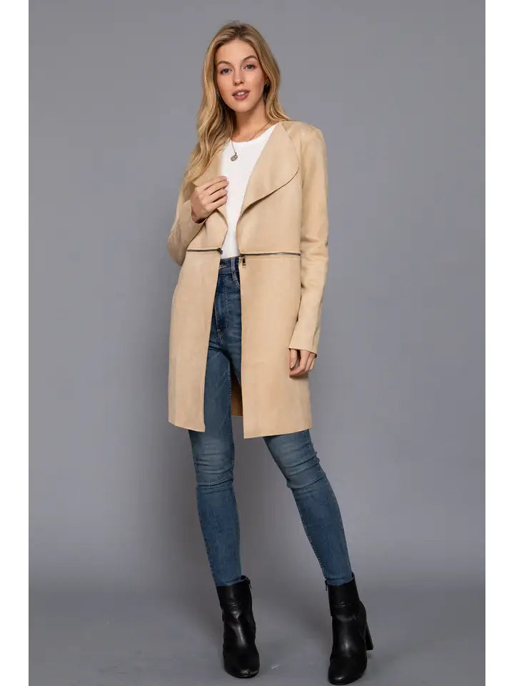 Heather Two Zipper Faux Suede Jacket