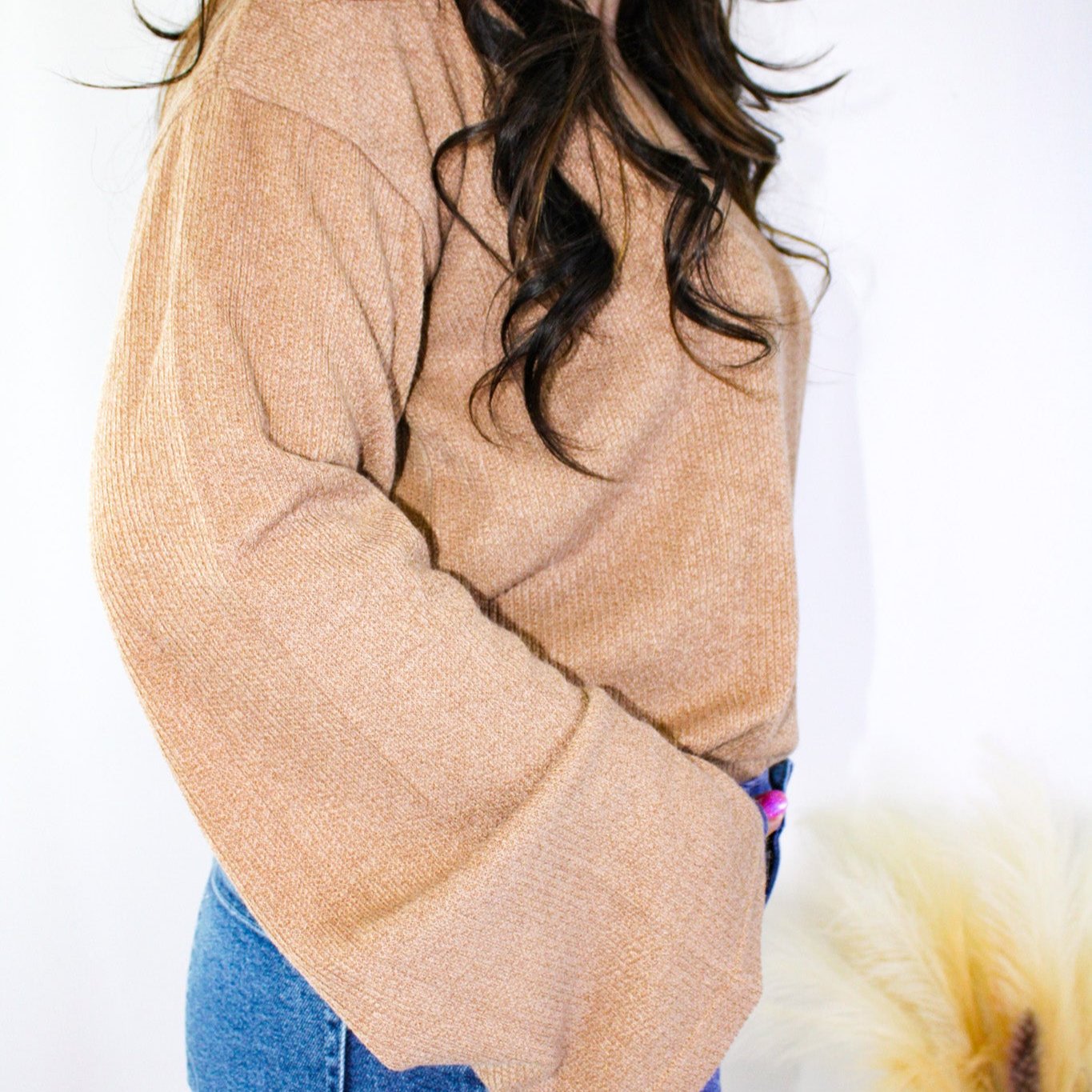 Bell Sleeve Ribbed Pullover Sweater