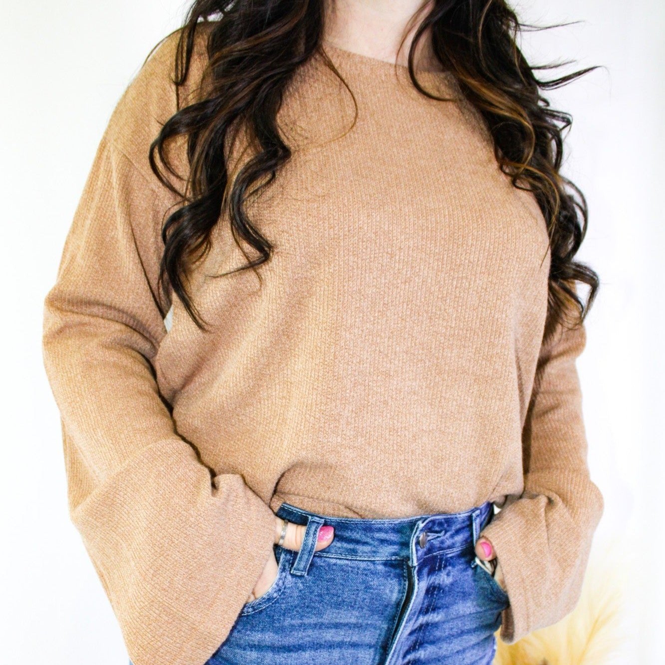 Bell Sleeve Ribbed Pullover Sweater